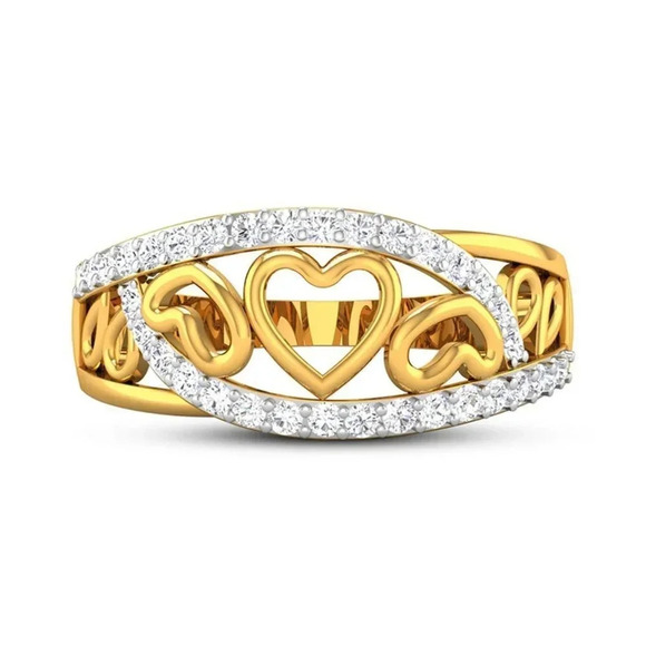 💥 Lovely Double Layer Sweet Zircon Heart Rings for Women, EVGG1305 - Picture 4 of 7